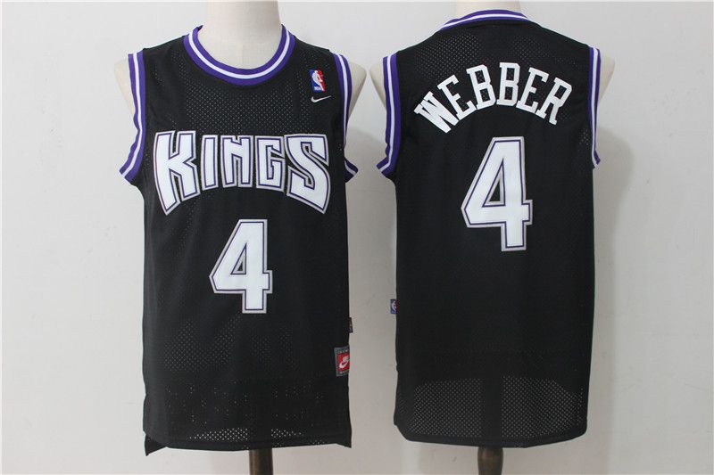 Men Sacramento Kings #4 Webber Black Throwback NBA Jerseys
